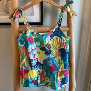 J. Crew colorful tropical peplum top in 0P. EUC